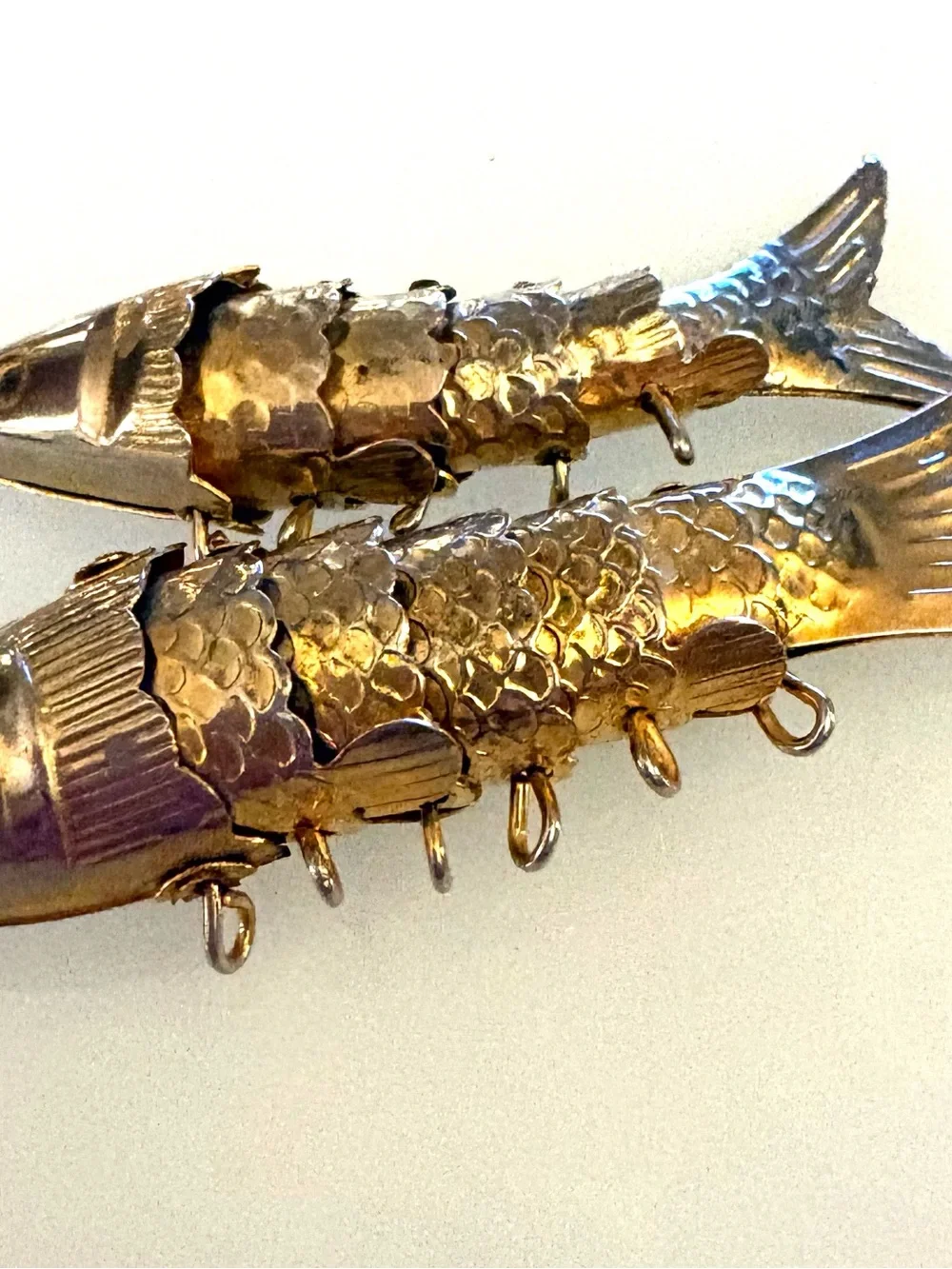 Vintage Gold Plated Articulated Fish Charm Pendants